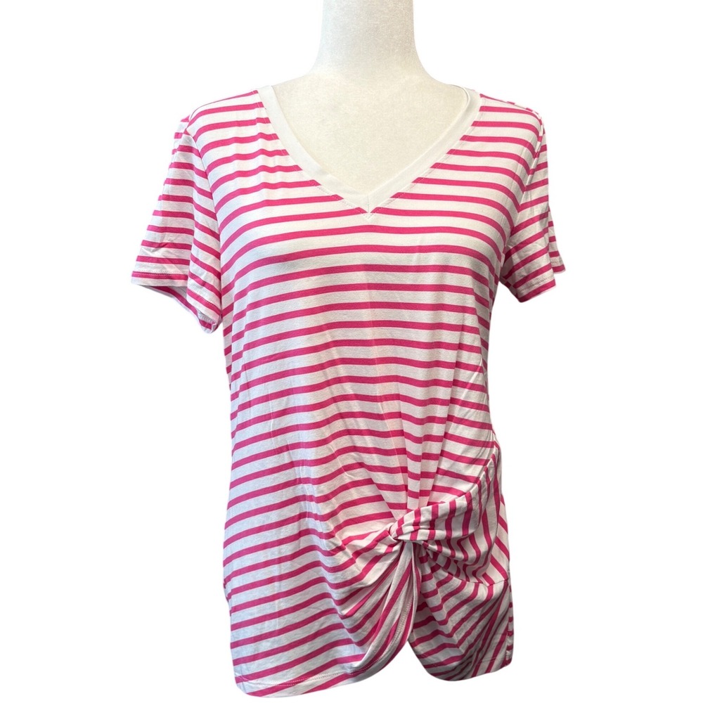 Tribal‎ RosePink Striped V-Neck Twist Knot Front Knit Top Women's Medium NWT
